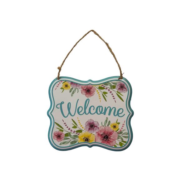 Metal Welcome Flower Spring & Summer Wreath Sign Attachment, Wood Door Hanger - Picture 1 of 4